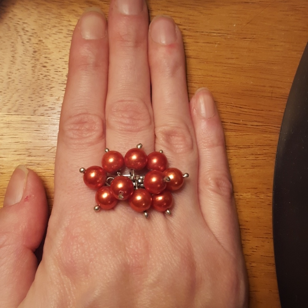 Adjustable Ring With Red Beads Never Worn
